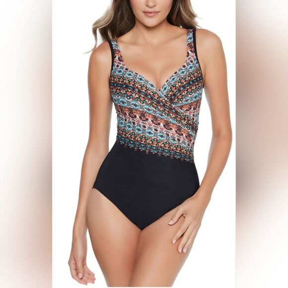 Miraclesuit Nefertiti Its A Wrap One-Piece Swimsuit NWOT Size 8 Multi-Color - Picture 1 of 5